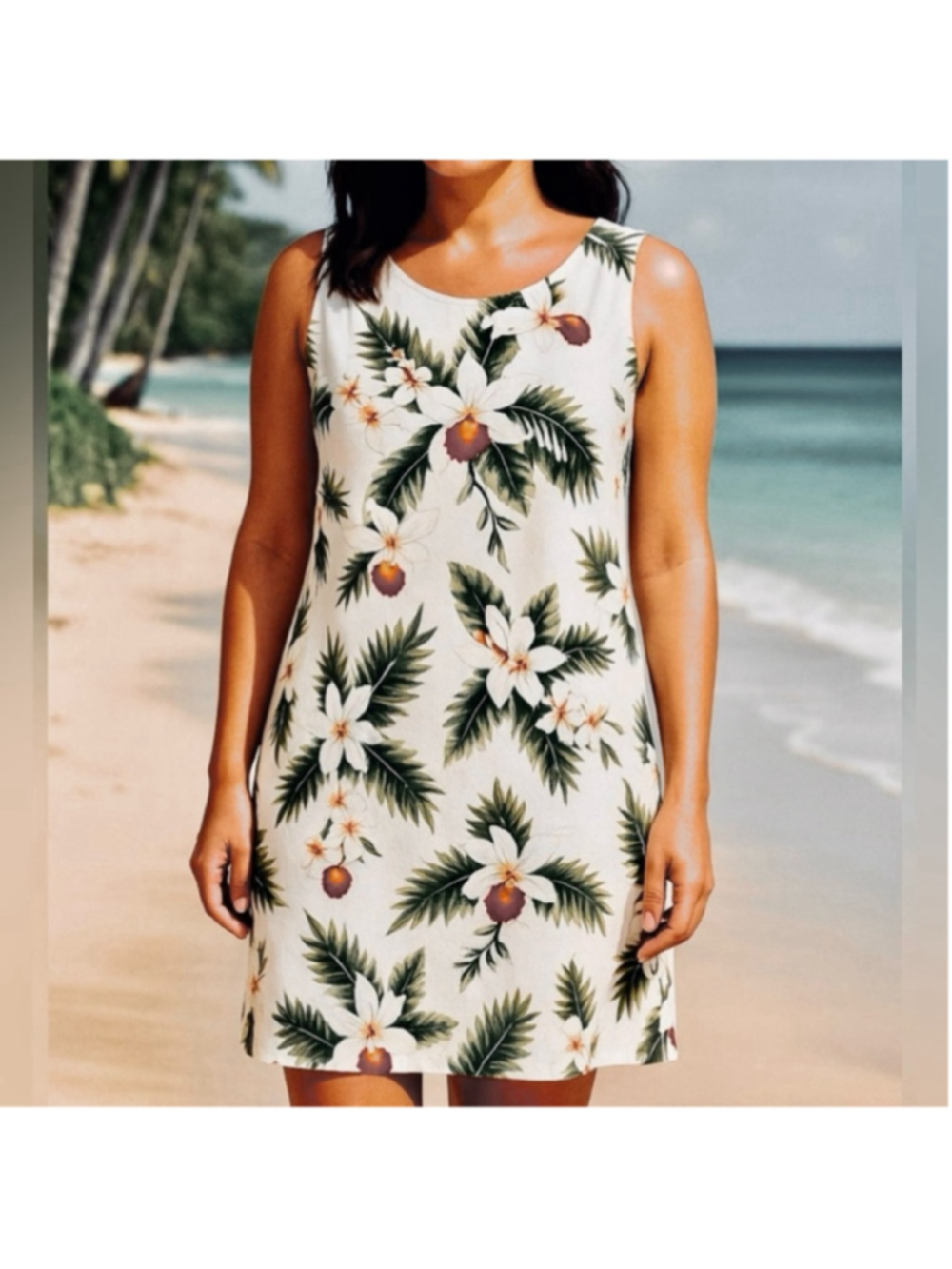 Two Palms Sheath Dress Tropical Floral Hawaii Medium